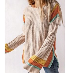 Cozy Color Block Loose Fit Sweater Top